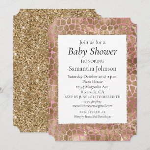 Girly Pink Gold Giraffe Print Einladung