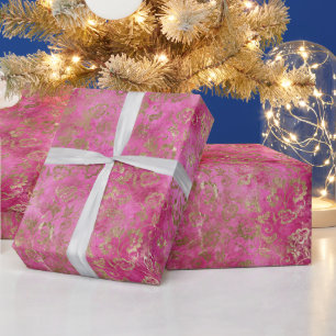 Girly Pink Gold Glam Floral Geschenkpapier