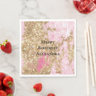 Girly Pink Gold Glitzer Geburtstag Serviette
