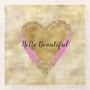 Girly Pink Gold Glitzer Herz Glasuntersetzer