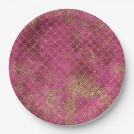 Girly Pink Gold Glitzer Mermaid Glitz Pappteller