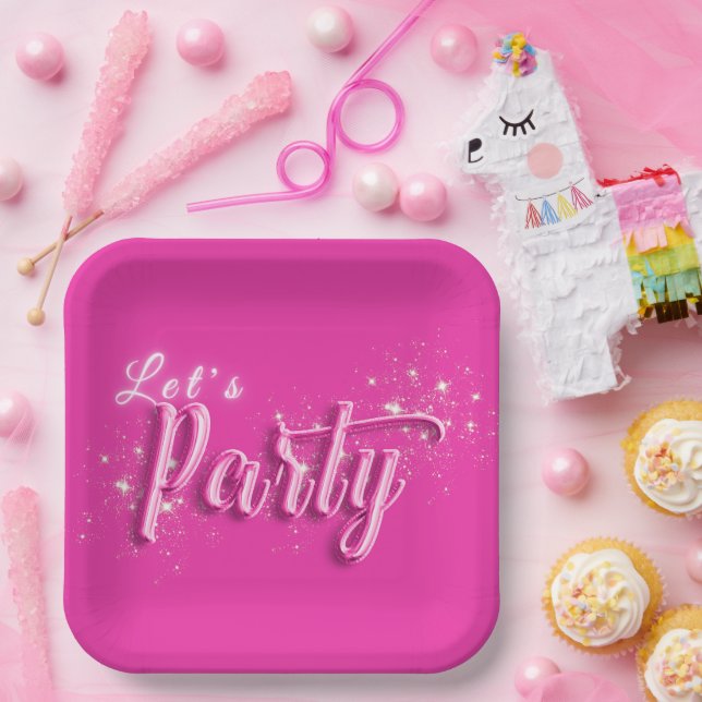 Girly Pink Gold Glitzer Modern Let's Party Pappteller (Party)