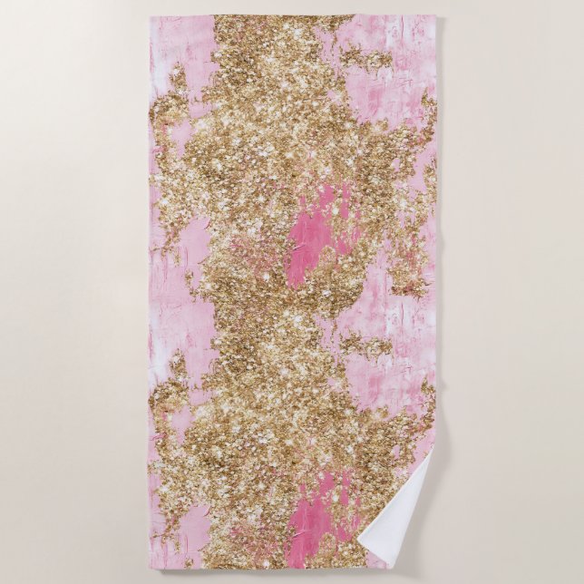 Girly Pink Gold Glitzer Strandtuch (Vorderseite)