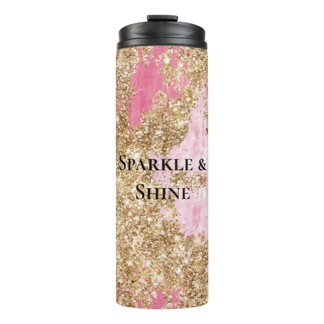 Girly Pink Gold Glitzer Thermosbecher (Vorderseite)