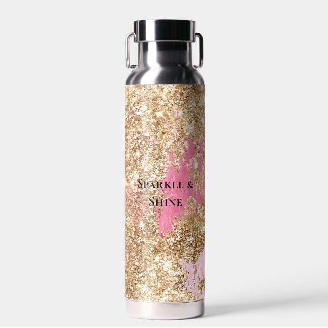 Girly Pink Gold Glitzer Trinkflasche (Vorne)