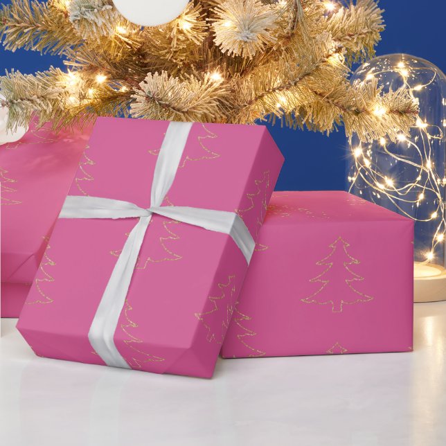 Girly Pink Gold Glitzer Weihnachtsbaumen Geschenkpapier (Feiertage)