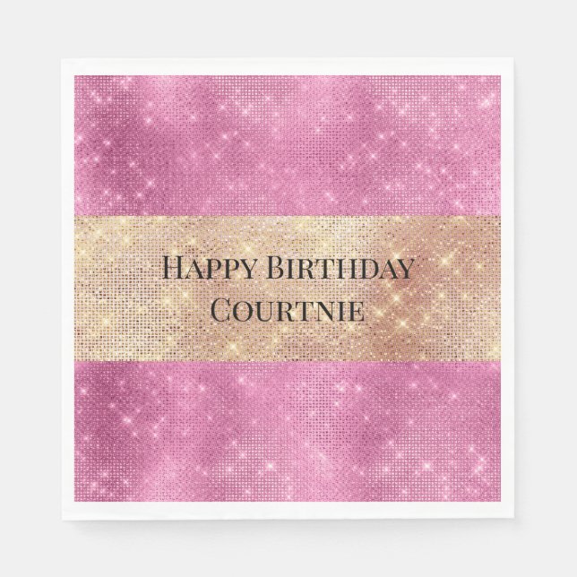 Girly Pink Gold Glitzy Sparkle Serviette (Vorderseite)