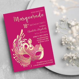 Girly Pink Gold Masquerade 18. Geburtstagsparty Magneteinladung