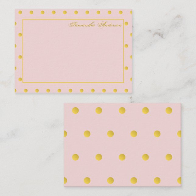 Girly Pink Gold Polka Dot Personalisiert Mitteilungskarte (Vorne/Hinten)