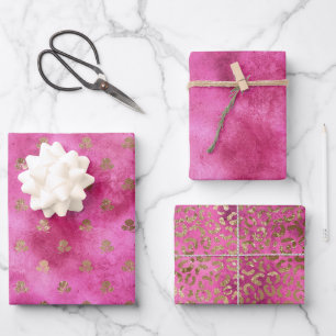 Girly Pink Gold Rose Geschenkpapier Set