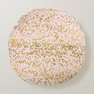 Girly Pink Gold White Confetti Rundes Kissen