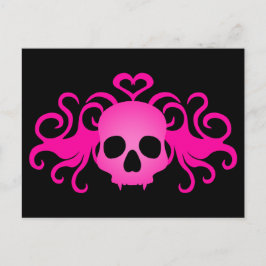Girly pink goth zähe Vampir-Schädel auf schwarz Postkarte