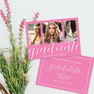 Girly Pink Graduate Script 3-Foto Abschluss Ankündigung