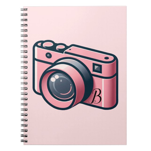 Girly Pink & Gray Camera Fotografie Personalisiert Notizblock (Vorderseite)