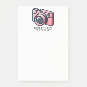 Girly Pink & Gray Camera Fotografie Personalisiert Post-it Klebezettel