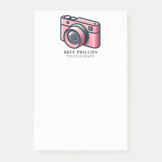 Girly Pink & Gray Camera Fotografie Personalisiert Post-it Klebezettel (Vorderseite)