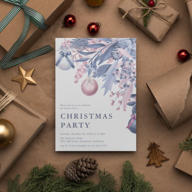 Girly Pink & Grey Winter Foliage Weihnachtsgebäck  Einladung (Von Creator hochgeladen)