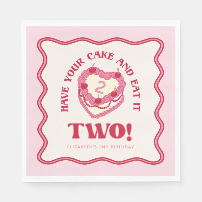 Girly Pink haben Ihren Kuchen und essen Sie ihn zw Serviette (Vorderseite)