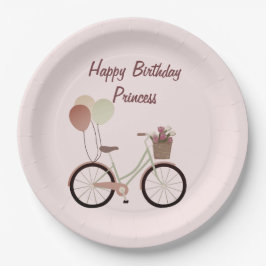 Girly Pink Happy Birthday Princess Bike Balloons Pappteller