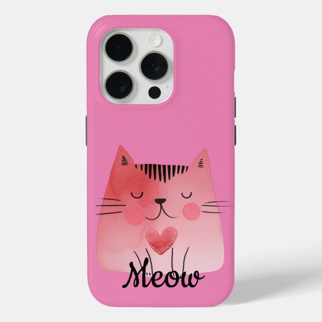 Girly Pink Heart Cat Case-Mate iPhone Hülle (Rückseite)