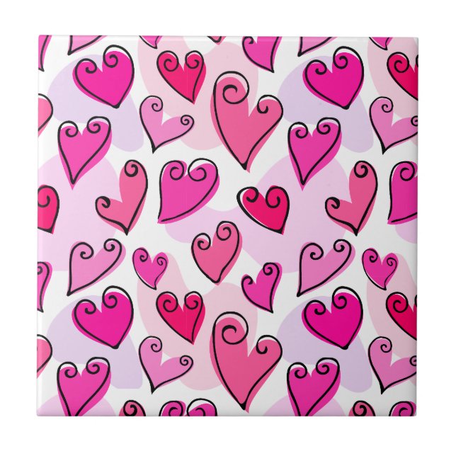 Girly Pink Hearts Niedlich Romantischer Valentinst Fliese (Vorderseite)