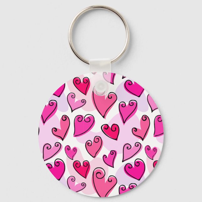 Girly Pink Hearts Niedlich Romantischer Valentinst Schlüsselanhänger (Vorderseite)
