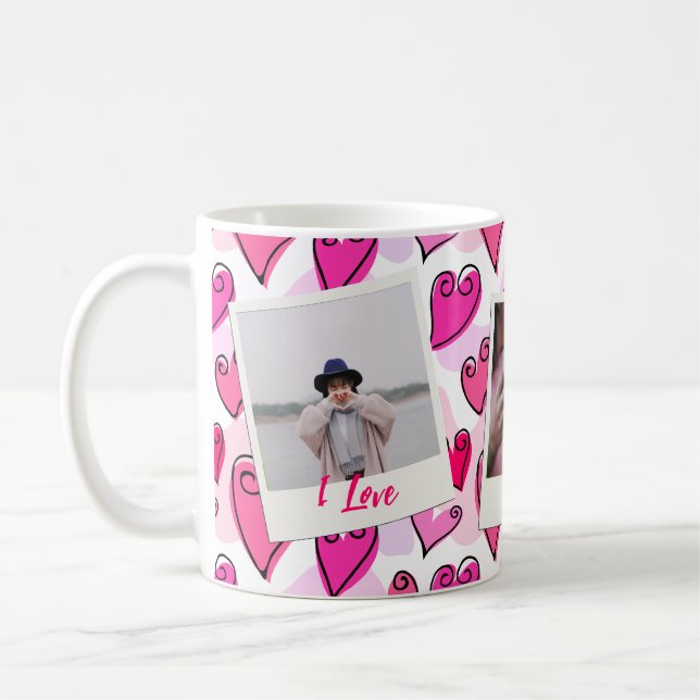 Girly Pink Hearts Niedlich Romantisches Valentinis Kaffeetasse (Links)