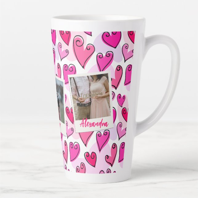 Girly Pink Hearts Niedlich Romantisches Valentinis Milchtasse (Rechts)