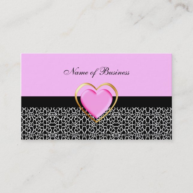 Girly Pink Herz mit trendiger Giraffe Print Visitenkarte (Vorderseite)