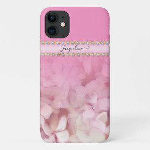 Girly Pink Hydrangea Floral Gold Glitzer Jewels Case-Mate iPhone Hülle