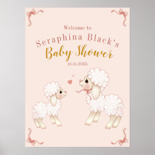 Girly Pink Lamb Baby Dusche Willkommen Poster