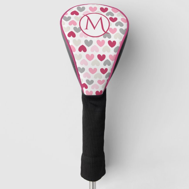 Girly Pink Liebe Heart Monogram Personalisiert Golf Headcover (Vorderseite)