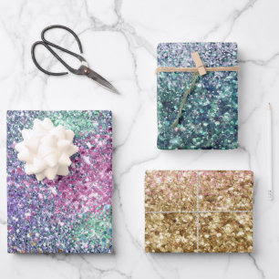 Girly Pink Lila Aqua Mint Gold Einhorn Geschenkpapier Set