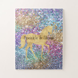 Girly Pink Lila Aqua Mint Gold Einhorn Sparkasse Puzzle