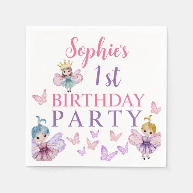 Girly Pink & Lila Fairy Princess Birthday Serviette (Vorderseite)