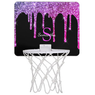Girly Pink Lila Glitzer Tropfen Sparkle Monogram Mini Basketball Netz