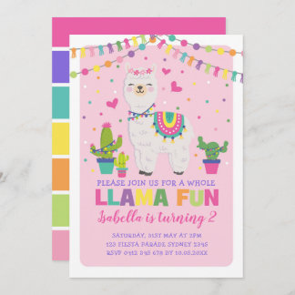 Girly Pink Llama Geburtstagsparty Llama Spaß Einladung