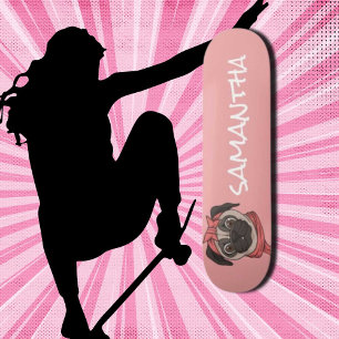 Girly Pink lustiger niedlicher Mops Skateboard