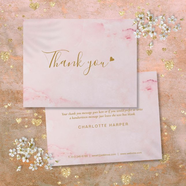 Girly Pink Marble Script Business Danke Karte (Girly Pink Marble Script Business Thank You Card)