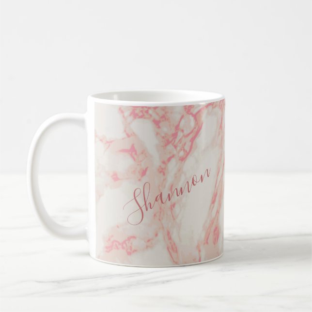 Girly Pink Marbled Beautiful Marble Individuelle N Kaffeetasse (Links)