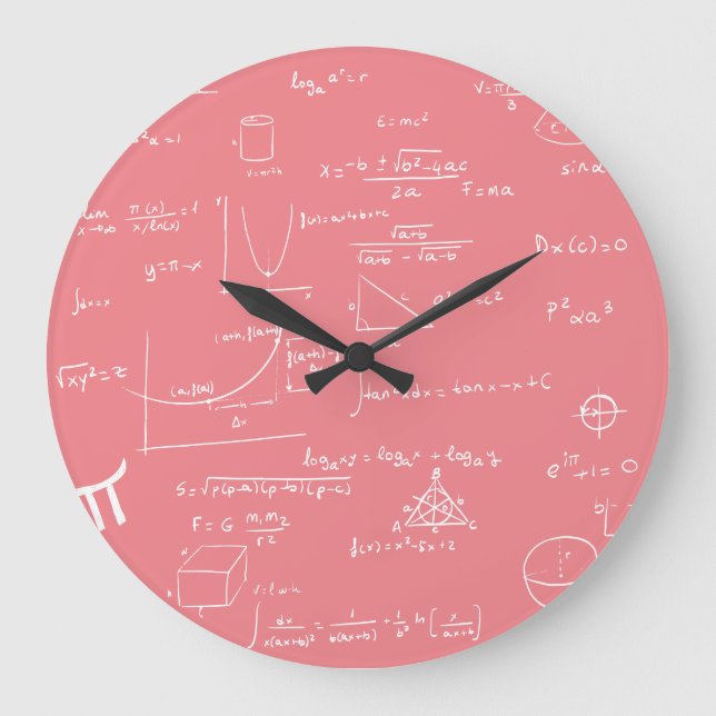 Girly Pink Math Equations Formeln Große Wanduhr (Vorderseite)