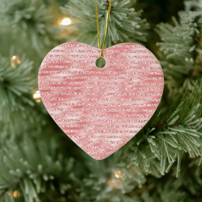 Girly Pink Melon Glitzer Streifen Keramik Ornament (Baum)