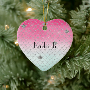 Girly Pink Mint Silver Glitzer Meerjungfrau Keramik Ornament