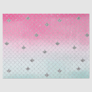 Girly Pink Mint Silver Glitzer Meerjungfrau Seidenpapier