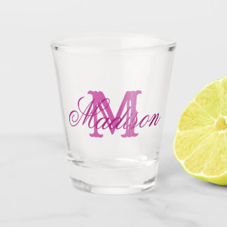 Girly pink Monogramm und Name Schnapsglas