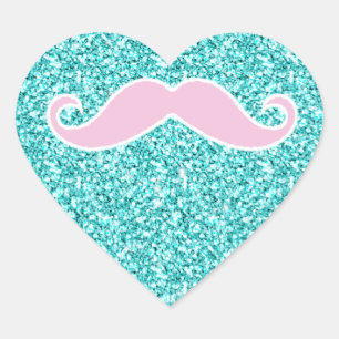 GIRLY PINK MUSTACHE ONTEAL GLITZER EFFEKT Herz-Aufkleber