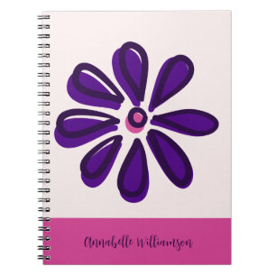 Girly Pink, Name in Script Schriftart Lila Blume Notizblock
