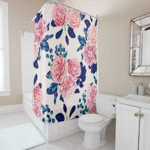 Girly Pink Navy Blue Country Blume Duschvorhang