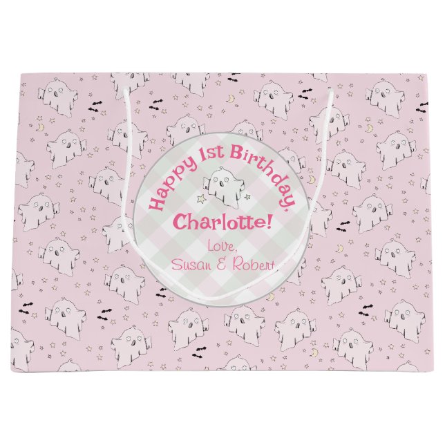 Girly Pink Niedlich Ghosts Baby Halloween 1. Gebur Große Geschenktüte (Vorderseite)