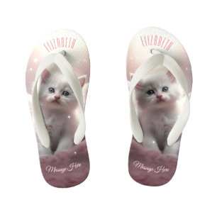 Girly Pink Niedlich Kitten mit Angel Wings Kinderbadesandalen